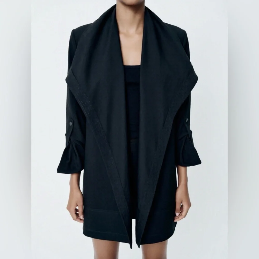 Max Studio Black Open-Front Drape Cardigan Women’s Sz S